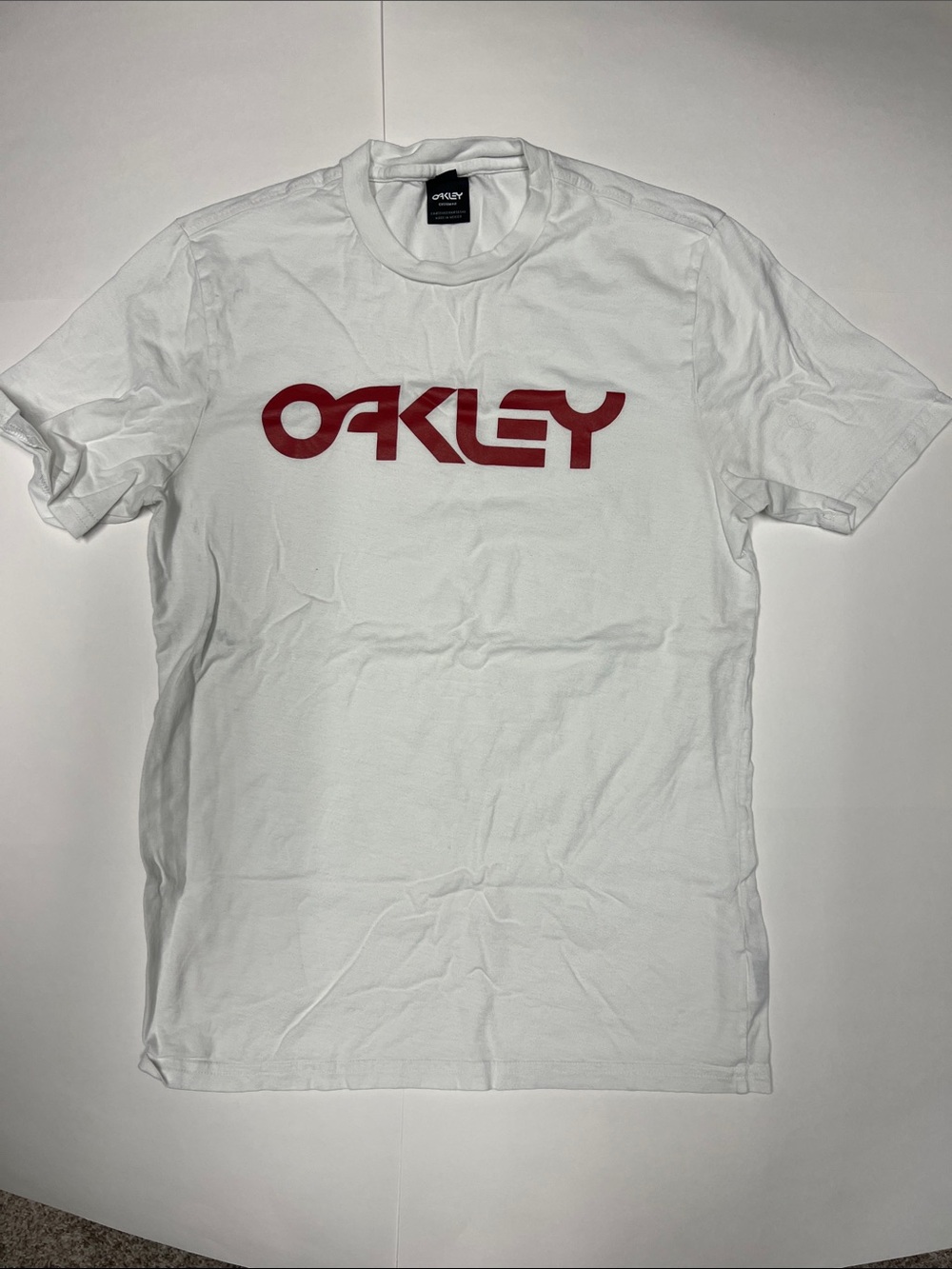 Oakley White Short Sleeve Tee with Red Logo